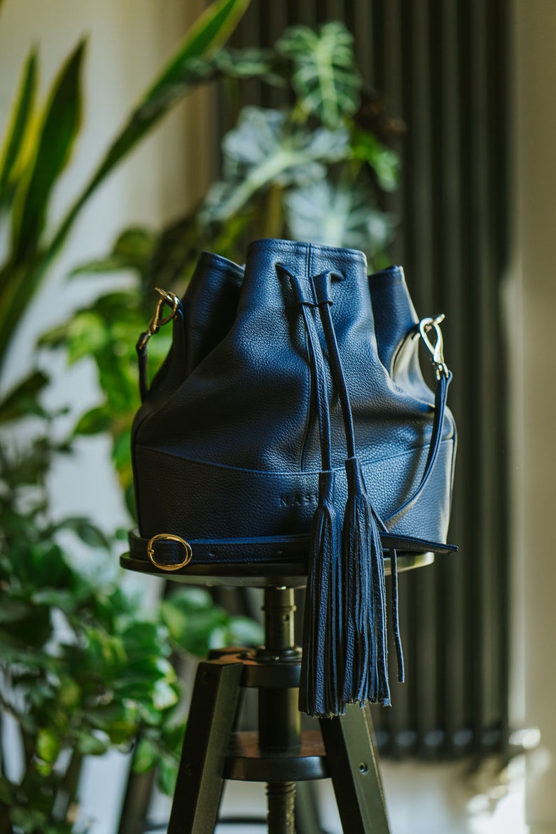 Bucket Bag Leather Bucket Bag Blue Bucket Leather Bag Etsy
