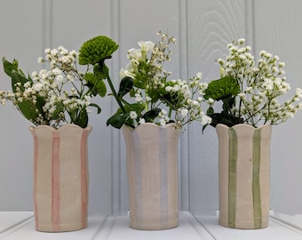 Sea Lavender vase, hand made ceramic, scalloped top