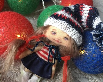 Miniature rag art doll, pocket toy, memory gift for her