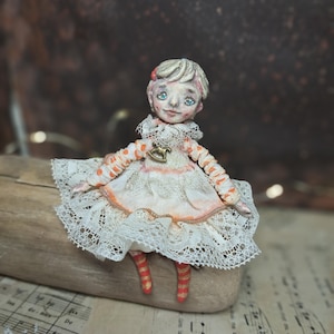 Hanging angel, little doll, ooak, vintage style, Christmas decoration, angel for you, miniature doll, 11cm doll