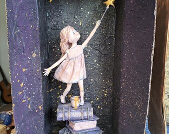 Figurine, painting stars girl, art doll, sculpture, fantasy doll, collectible, OOAK