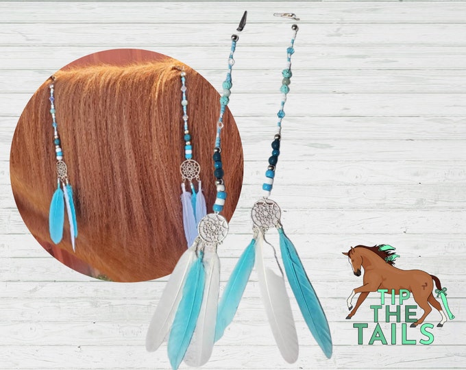 Dreamcatcher Feather Beaded Horse Mane Clips Turquoise Tack Handmade