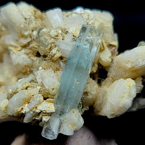 137 Carat Aquamarine Sky Blue Terminated Crystals Bunch With Muscovite And Tourmaline Crystals Combine Minerals Specimen From Shigar Valley
