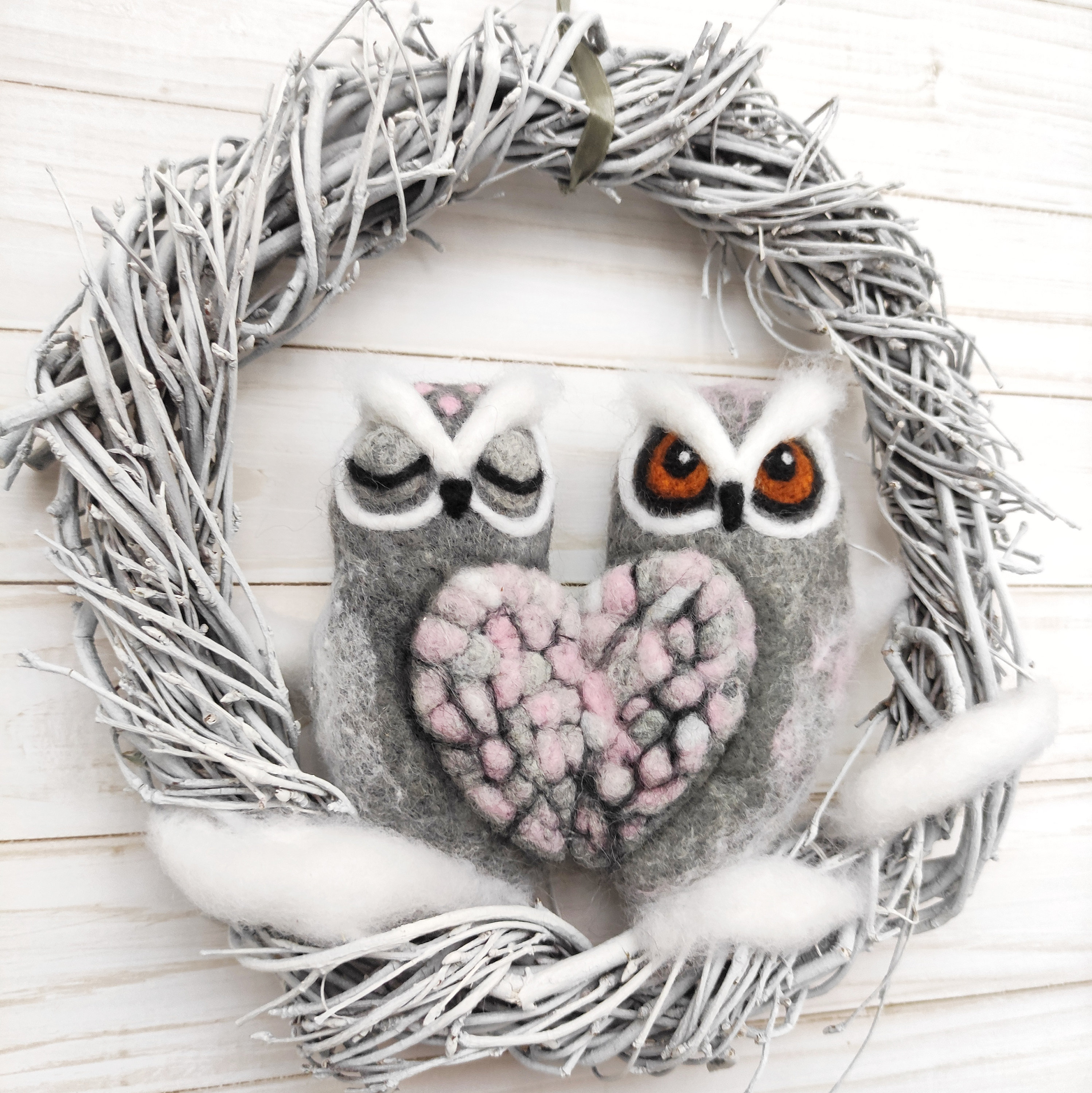 Owl wreathvalentines day wreath for front door owl ornament Etsy