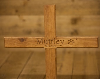 Oak Wooden Pet Cross Remembrance Memorial Made in the UK