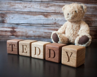 Name Blocks Wooden Oak Ash Mahogany, Personalised Natural New Born Baby, Nursery Decor, Shower Gift, Letter Blocks