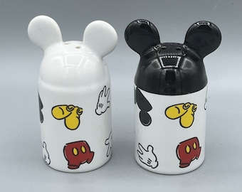 Vintage Disney Salt & Pepper Shakers Mickey Mouse Porcelain Mouse Ears Ceramic