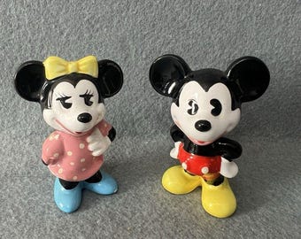 Vintage keramische Disney Mickey en Minnie Mouse-beeldjes gemaakt in Japan 3"