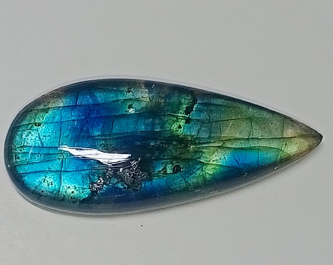 Labradorite 100/%Natural Blue Flashy Labradorite Pear Shape Cabochon Loose Gemstone Jewelry Use Labradorite-size-17x40x7mm-cts-34.10