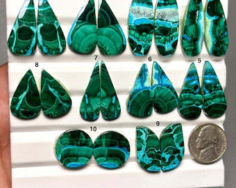 Par de Crisocola e Malaquita, Gemas Soltas Cabochão 100% Naturais de Qualidade Única para Confecção de Joias