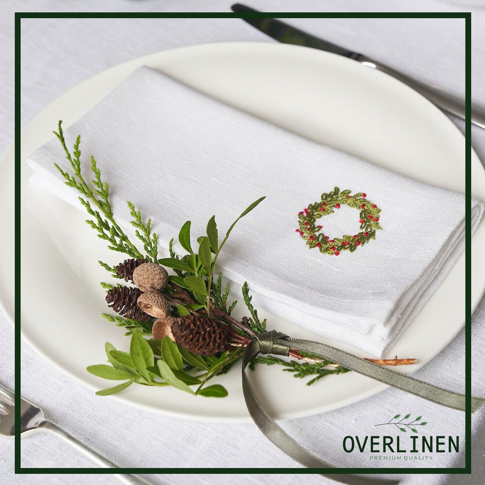 White Embroidered Christmas Linen Napkins Set of 4 6 8 10 12 Etsy