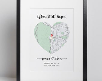 Personalized Map Print, Where We Met, Wedding Anniversary Gift