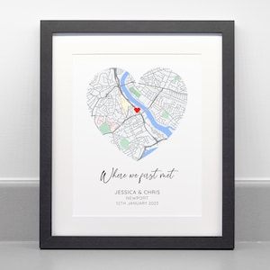 Personalised Where We Met Map Print, Wedding, Anniversary, Engagement Gift