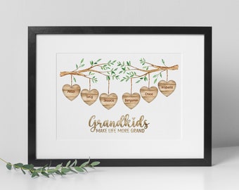 Personalised Grandparent Gift, Children's Names, Gift for Her, Mothers Print gift for Nan, Grandad