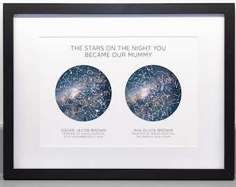 Personalised Star Map Print, New Parent Gift, Mother's Father's Day, Archival Fine Art Paper