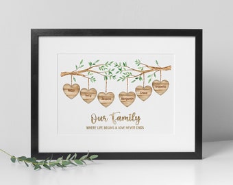 Personalised Family Tree Gift, Children's Names, Gift for Her, Mothers Print gift for Nan, Grandad