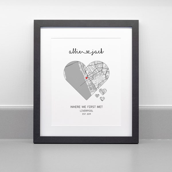 Personalised Where We First Met Print, Love Heart, Professional Fine Art Archival Paper, Wedding Anniversary Gift