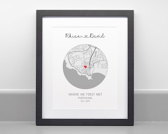 Personalised Where We First Met Print, Valentines Gift, Professional Fine Art Archival Paper, Wedding Anniversary Gift