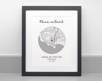 Personalized Where We Met Map Print, Anniversary Gift