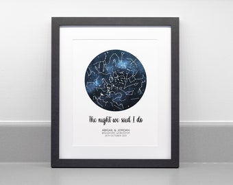 Personalised Star Map Print, Professional Fine Art Archival Paper, Wedding Valentines Anniversary Gift, Mothers Day