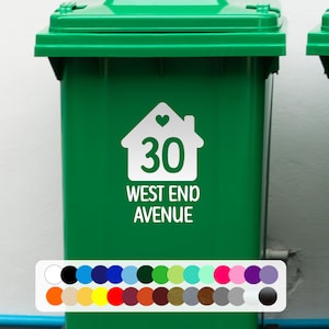 Wheelie Bin Decals, Number and Street, Customizable Decal, Recycling Labels, Waterproof
