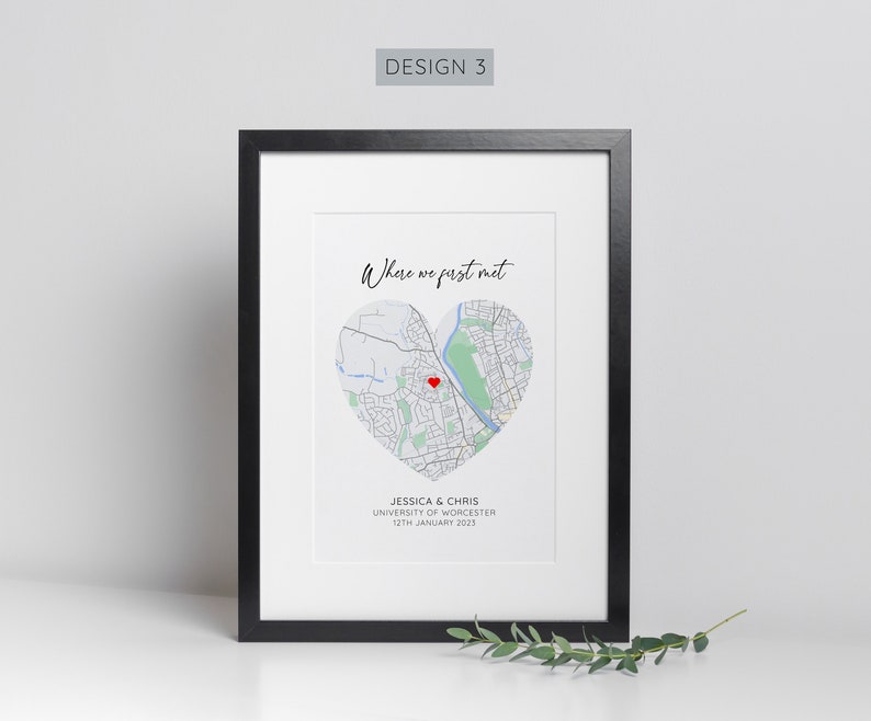 Personalised Where We First Met Print, Paper Wedding Gift, Anniversary Gift, Engagement Gift, Couple Gift Design 3