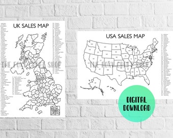 Printable UK & USA Postcode Maps, State Map, Sales Map, Orders Map, Digital Download