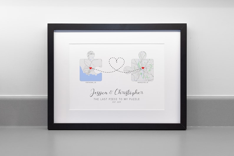 Puzzle Piece Map Print, Valentines Gift, Professional Fine Art Archival Paper, Wedding Anniversary Engagement Gift image 1
