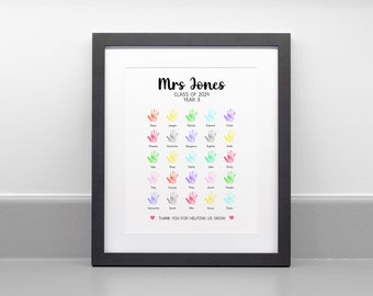 Personalized Teacher Class Handprint Art Print, End of Term Gift