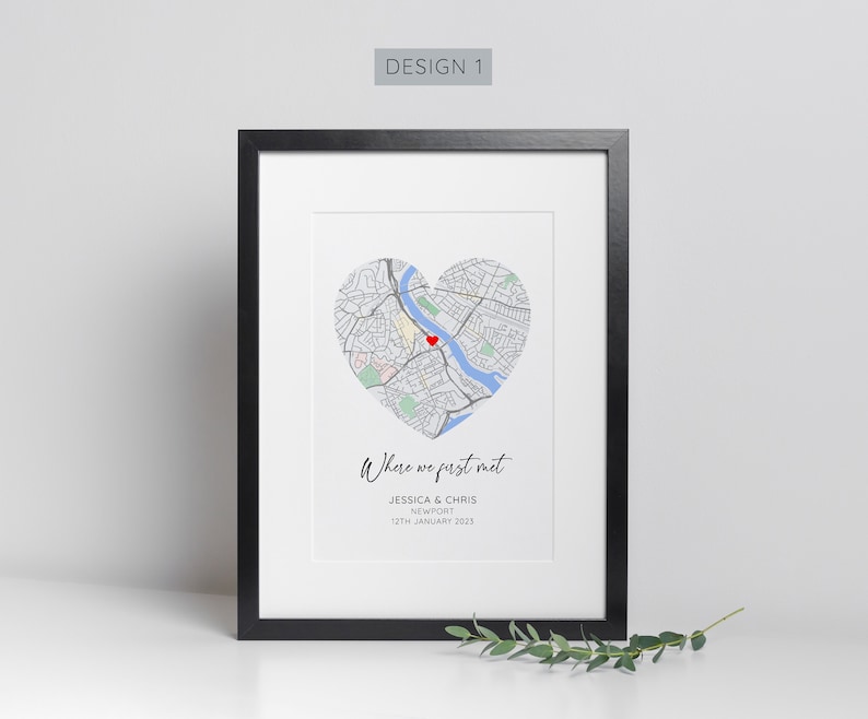 Personalised Where We First Met Print, Paper Wedding Gift, Anniversary Gift, Engagement Gift, Couple Gift Design 1