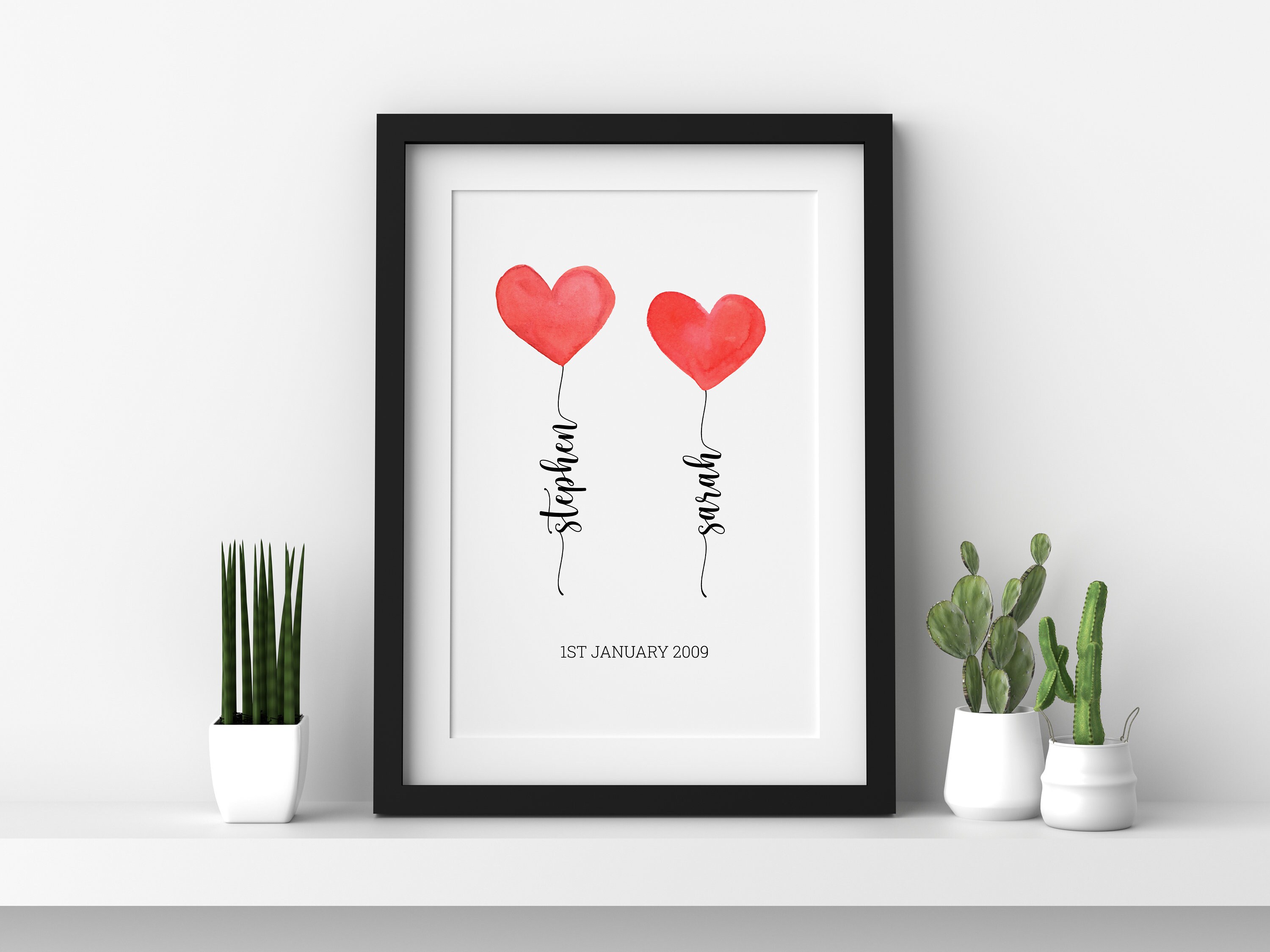 Personalised Wedding Anniversary Gift, Love Heart Print, Professional Fine Art Archival Paper