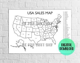 Printable USA Postcode Map, Sales Map, Orders Map, Digital File