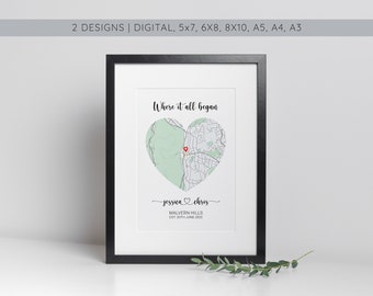 Personalized Map Print, Where We Met, Wedding Anniversary Gift (Digital or Physical)