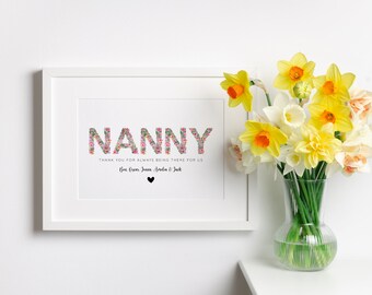 Personalised Nanny Mothers Day Gift, Children's Names, Gift for Her, Mothers Print gift for mum, nan, nanny