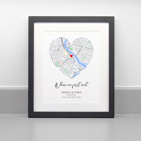 Personalised Where We Met Map Print, Wedding, Anniversary, Engagement Gift