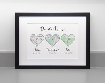 Impresión personalizada de mapa "Hola, ¿quieres?", regalo de aniversario de bodas