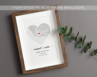 Personalised Where We First Met Print, Valentines Gift, Professional Fine Art Archival Paper, Wedding Anniversary Gift