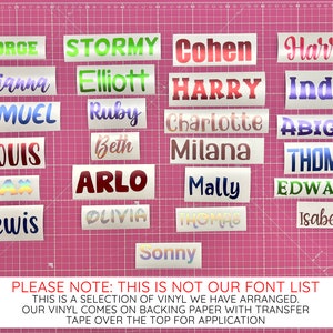 Custom Name Vinyl Stickers, 54 Colours, 30 Fonts, Decals, Personalised Name Vinyl, Holographic, Chrome, Fluorescent, Brushed image 9