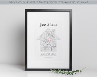 Personalized New Home Map Print, Housewarming Gift