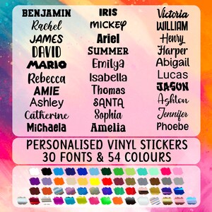 Custom Name Vinyl Stickers, 54 Colours, 30 Fonts, Decals, Personalised Name Vinyl, Holographic, Chrome, Fluorescent, Brushed image 1