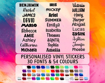 Custom Name Vinyl Stickers, 54 Colours, 30 Fonts, Decals, Personalised Name Vinyl, Holographic, Chrome, Fluorescent, Brushed