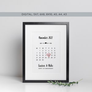 Stampa personalizzata della data, regalo per il primo anniversario, regalo per il primo anniversario di carta, regalo per l'anniversario, regalo di fidanzamento, regalo per la coppia