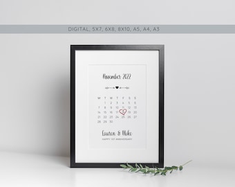 Personalised Date Print, 1st Anniversary Gift, Paper 1st Gift, Anniversary Gift, Engagement Gift, Couple Gift