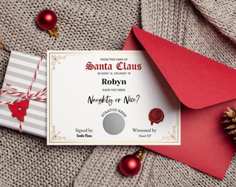 Personalized Novelty Santa Nice List Scratch Card, Christmas Gift