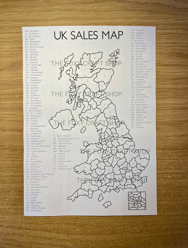 Printable UK Postcode Map, Sales Map, Orders Map, Digital FIle image 1