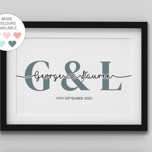 Impresión personalizada con iniciales de pareja, regalo de aniversario de bodas