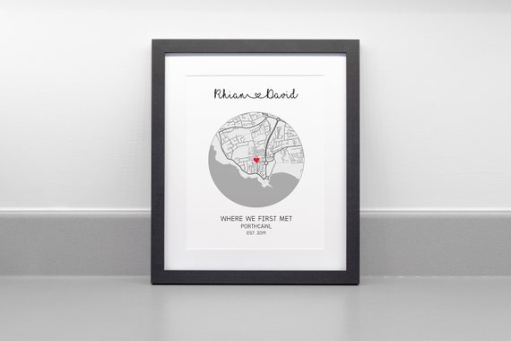 Personalized Where We Met Map Print, Anniversary Gift