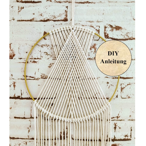 DIY instructions for a macrame ring mural in Boho style for beginners