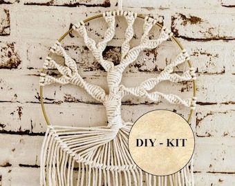 DIY Macrame Tree Kit on a Golden Ring Wall Art for Beginners and Advanced Learners