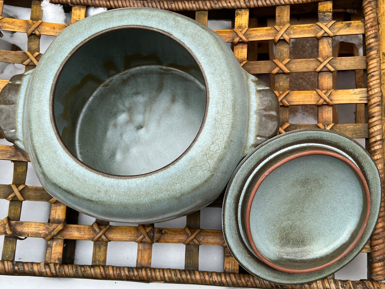 Ceramic Pot With Lid Frankoma Like in Moss Blue Etsy
